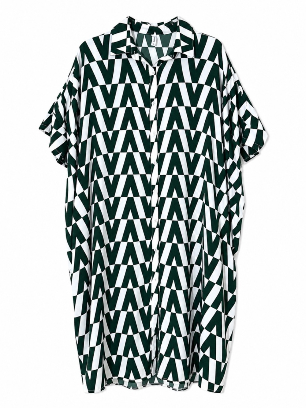 C YARD Green & White Geometric V-Pattern Shirt Dress